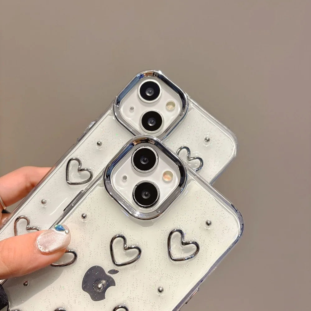 Luxury Bling Glitter Love Heart Phone Case For iPhone 16 15 14 13 12 11 Pro Max Plus Clear Soft Shockproof Bumper Cover