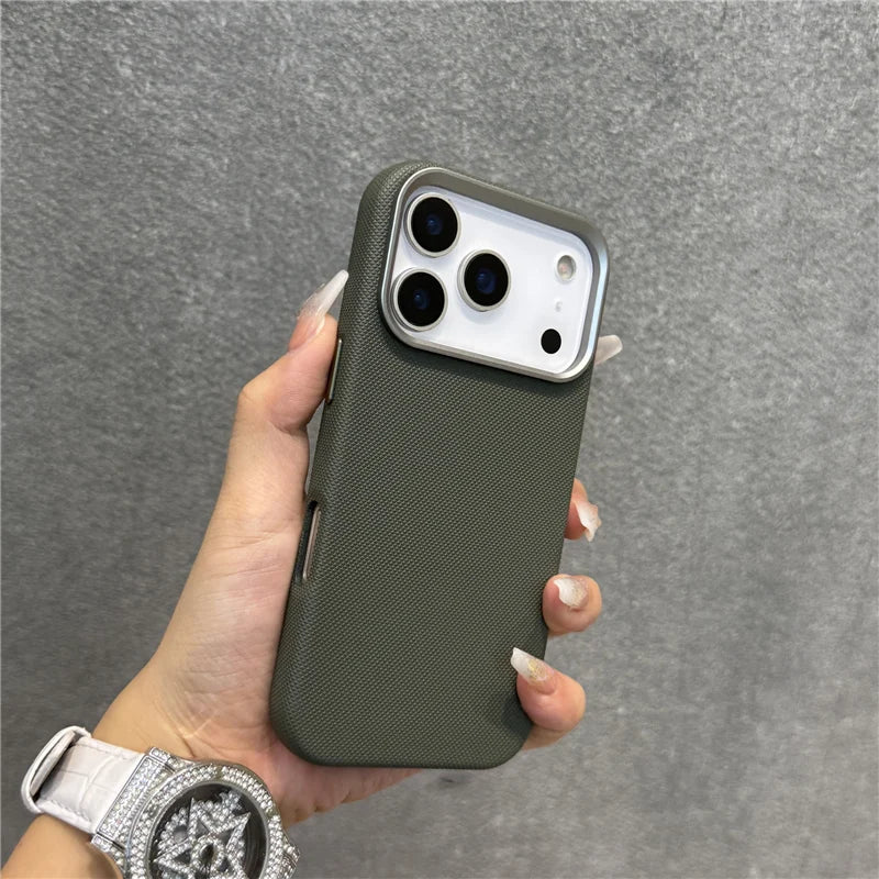 Luxury Tech Woven PU Leather Magsafe Case for iPhone 17Pro 16 15Pro 17Pro Max Solid Color Wireless Charging Protective Cover