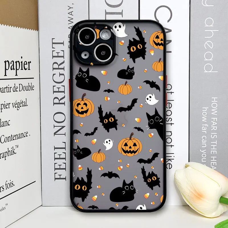 Halloween Cartoon Pumpkin Black Cat Phone Case For iPhone 16 15 14 13 12 11 Pro Max Mini X XS XR 7 Plus Shockproof Cover Fundas