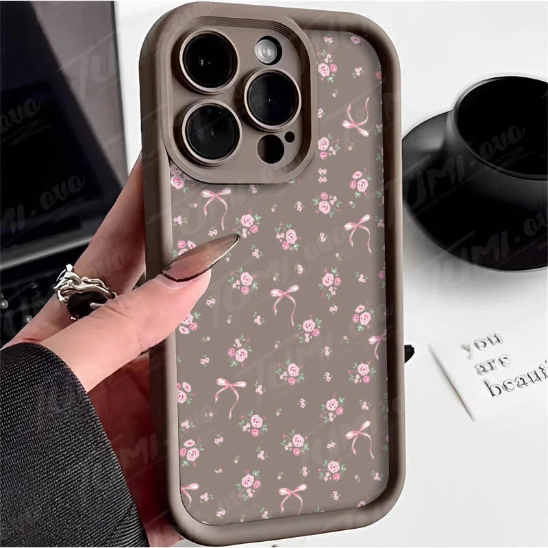 Rose Flower Bowknot Silicone Phone Case for Xiaomi Redmi Note 13 12 Pro Plus 12S 12C 13C Matte Back Cover