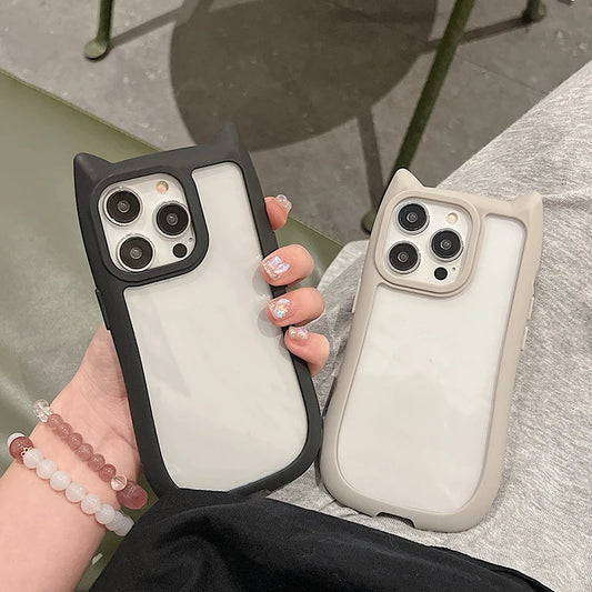 Cute 3D Cat Ear Transparent Phone Case For iPhone 17 16E 16 15 14 Plus 13 12 11 Pro Max Cartoon Lovely Shockproof Clear Cover