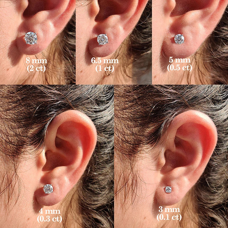 Real 0.1-3CT Test Passed Moissanite Diamond Stud Earrings for Women S925 Silver Platinum Plated