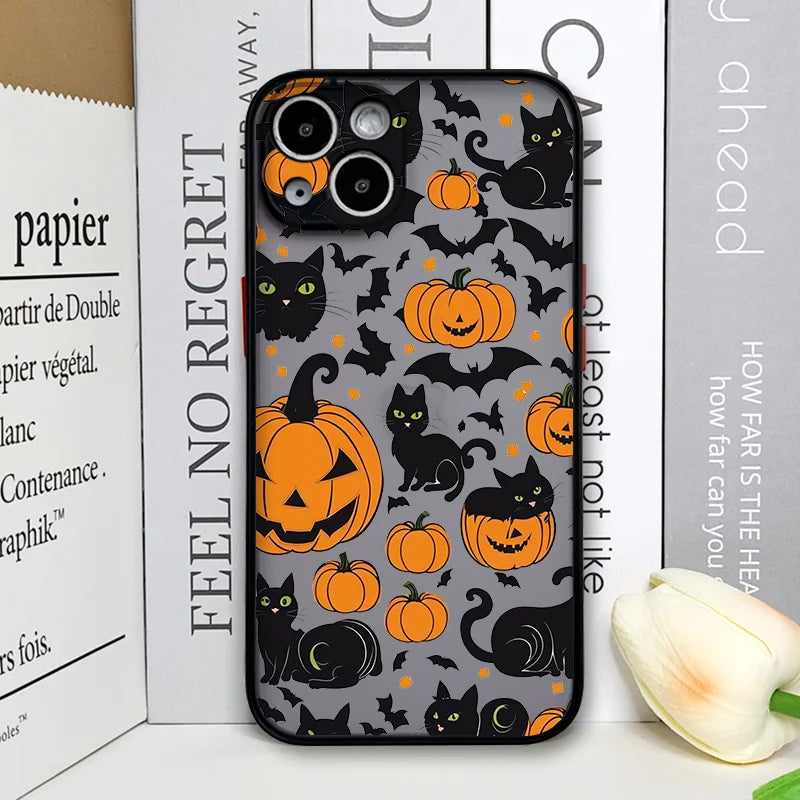 Halloween Cartoon Pumpkin Black Cat Phone Case For iPhone 16 15 14 13 12 11 Pro Max Mini X XS XR 7 Plus Shockproof Cover Fundas