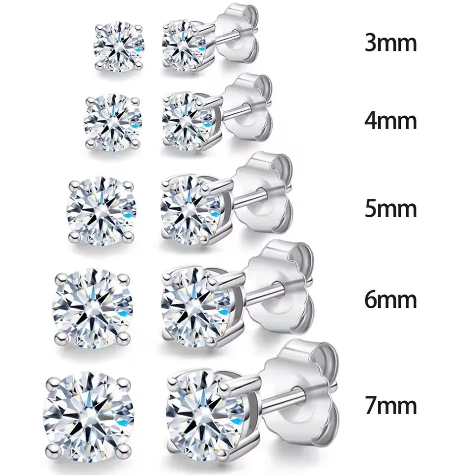 Real 0.1-3CT Test Passed Moissanite Diamond Stud Earrings for Women S925 Silver Platinum Plated