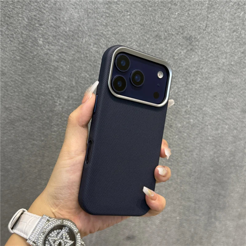 Luxury Tech Woven PU Leather Magsafe Case for iPhone 17Pro 16 15Pro 17Pro Max Solid Color Wireless Charging Protective Cover