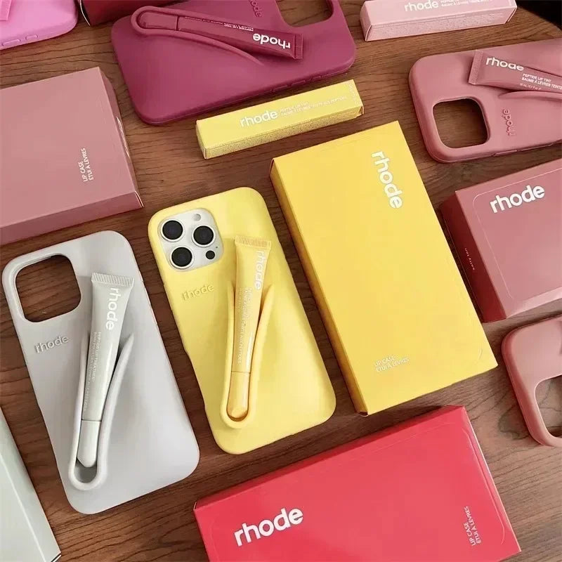 New RHODE Phone Case For iPhone 13 14 15 16 Pro Max Plus 17 Air Lip Gloss Soft Silicone Case With Lip Glaze Lipstick Box