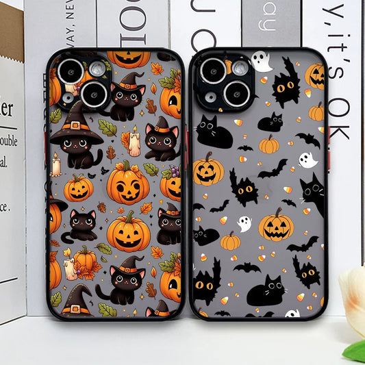 Halloween Cartoon Pumpkin Black Cat Phone Case For iPhone 16 15 14 13 12 11 Pro Max Mini X XS XR 7 Plus Shockproof Cover Fundas