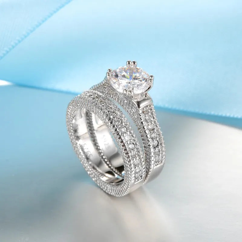 Wedding Engagement Rings Set 925 Sterling Silver