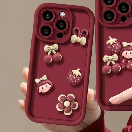 Cherry Girl Flower Candy Phone Case For iPhone 16pro 15 14 13 12 11 Pro Max 7 8 Plus Cute Autumn Soft Silicone Case